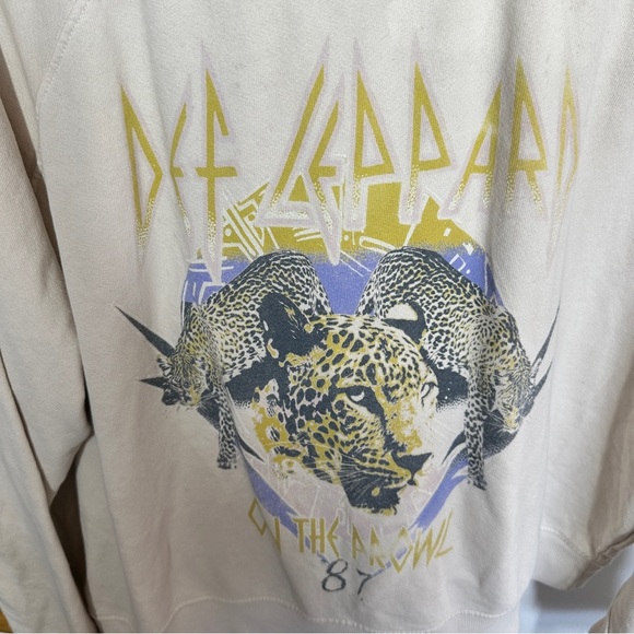 Free People Daydreamers Def Leopard Cream Crewneck Sweatsh sz M - Picture 5 of 7